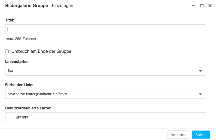 Screenshot des Formulars für Plugin 029E2 Bildergalerie Gruppe