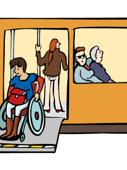 Eine Person im Rollstuhl verlässt eine Bahn (vergrößerte Bildansicht wird geöffnet)