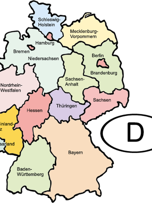 Deutschlandkarte mit einer Übersicht der Bundesländer (vergrößerte Bildansicht wird geöffnet)