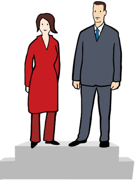 Ein Frau und ein Mann stehen auf der gleichen Ebene (öffnet vergrößerte Bildansicht)