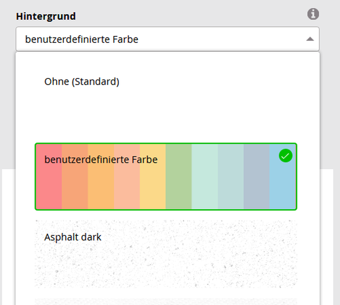 Screenshot des Auswahlfeldes "benutzerdefinierte Hintergrundfarbe" im Designschemagenerator