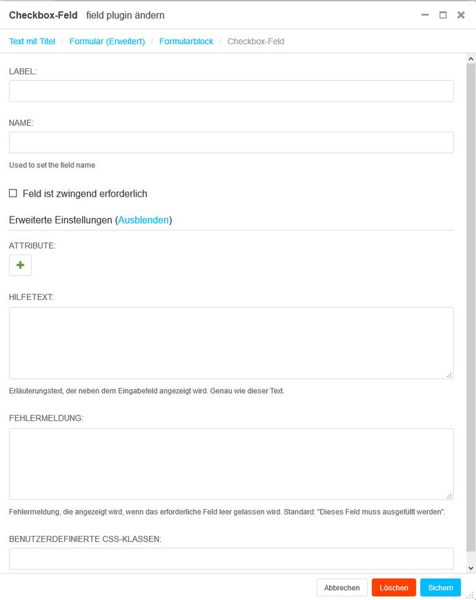 Screenshot Backend U008E7 Checkbox-Feld