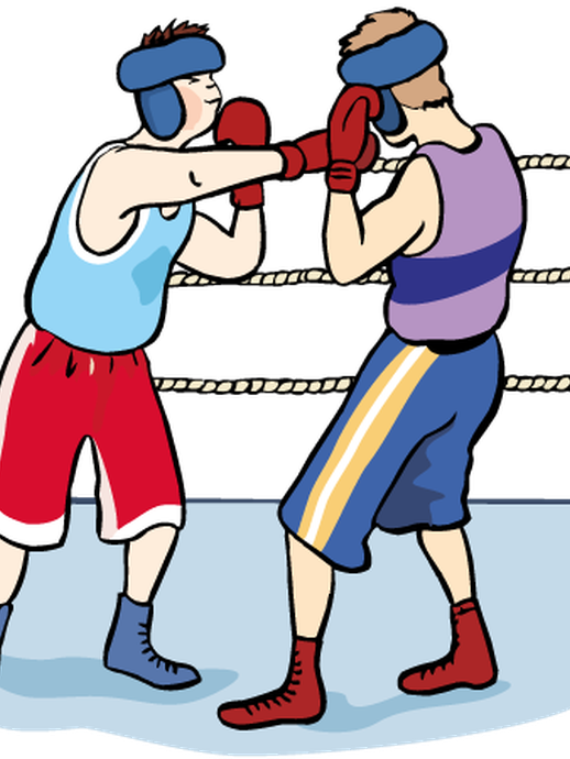 Zwei Personen boxen mit Boxhandschuhen in einem Boxring (vergrößerte Bildansicht wird geöffnet)