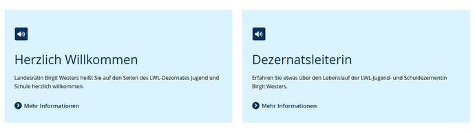 Screenshot der Startseite jugend-und-schule.lwl.org, auf welcher das Boxen-Modul ohne Bilder zu sehen ist.