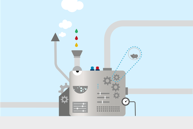 Zeichnung eines Generators mit vielen Knöpfen und Leitungen Zeichnung eines Generators mit vielen Knöpfen und Leitungen