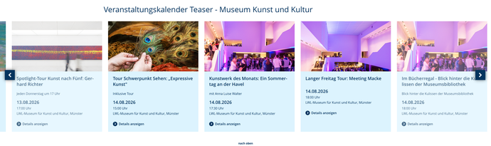 Die Abbildung zeigt das Plugin mit einer Auswahl an Veranstaltungen