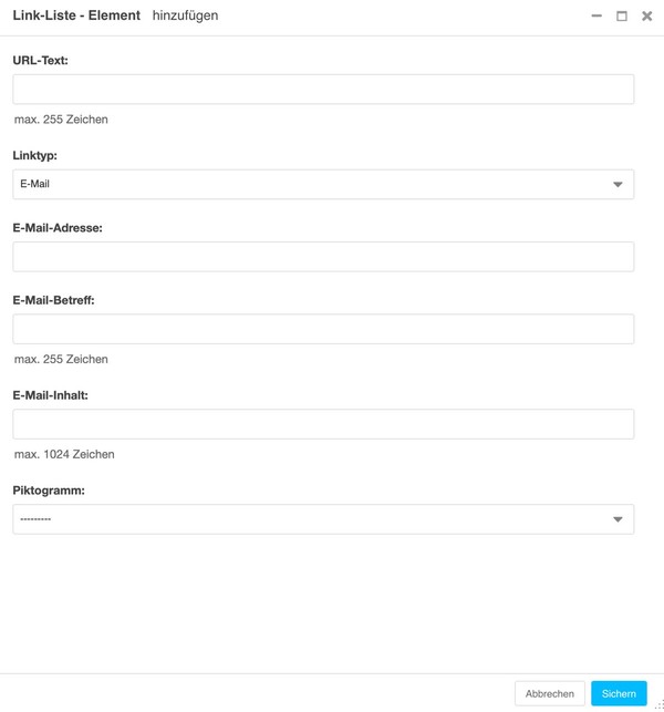 Plugin U009 Link-Liste mit der Linktyp-Auswahl E-Mail