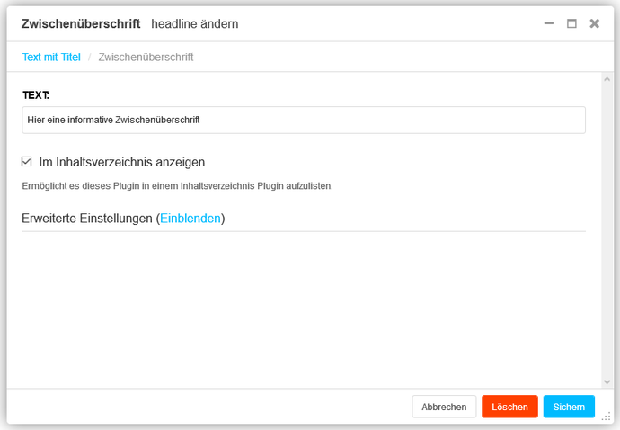 Screenshot U003 Zwischenüberschrift Backend