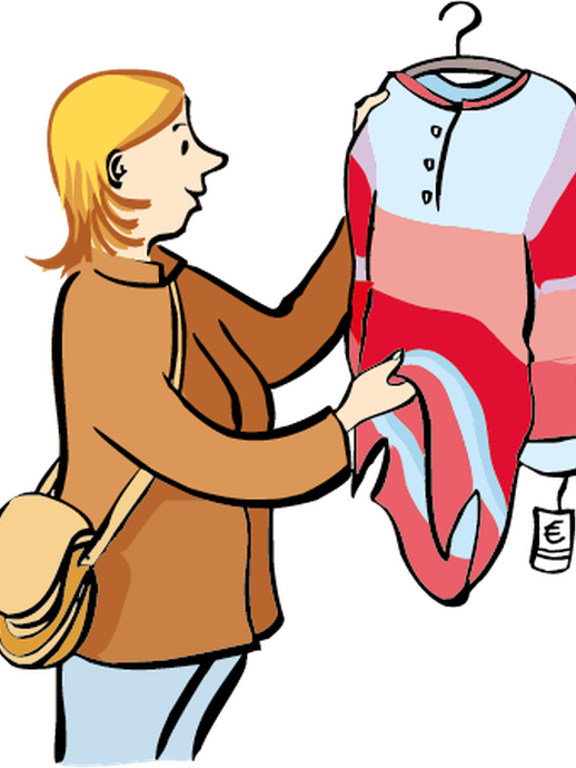 Eine Frau kauft Kleidung (vergrößerte Bildansicht wird geöffnet)
