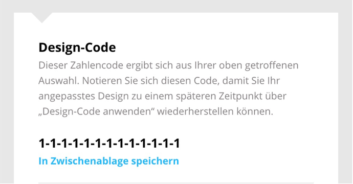 Ausschnitt aus dem Designschema-Generator in dem der Design-Code angezeigt wird