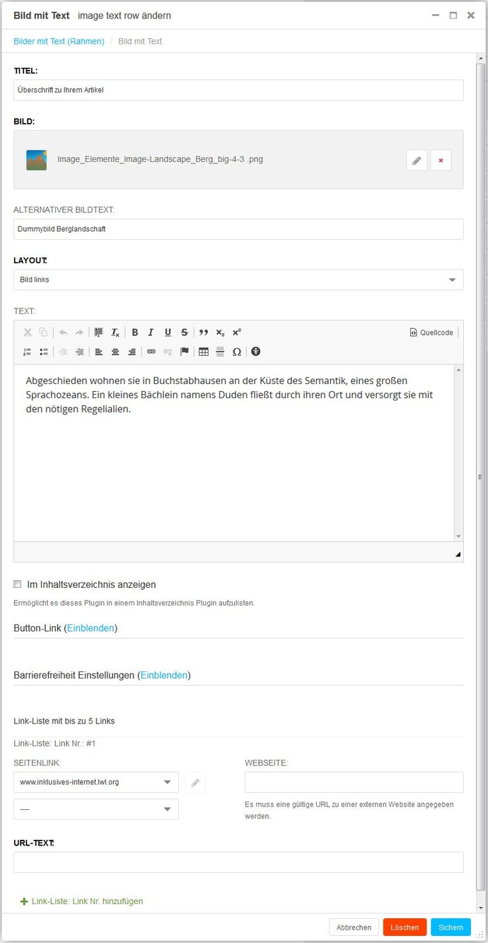 Screenshot Backend 006E Bild mit Text