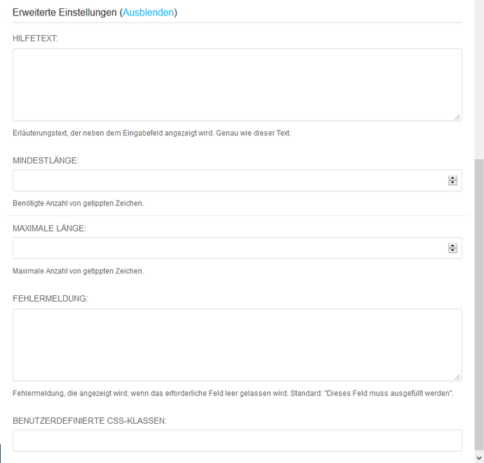 Screenshot Backend U008E13 Mehrzeiliges Textfeld erweiterte Einstellungen