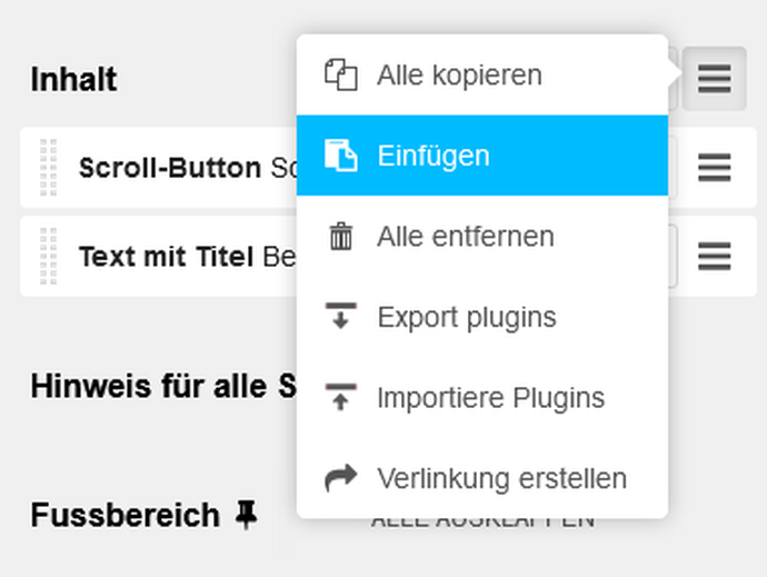 Screenshot django CMS-Strukturmodus, Funktion "Datei einfügen"