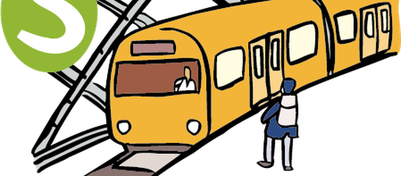Zwei Personen neben einer S-Bahn