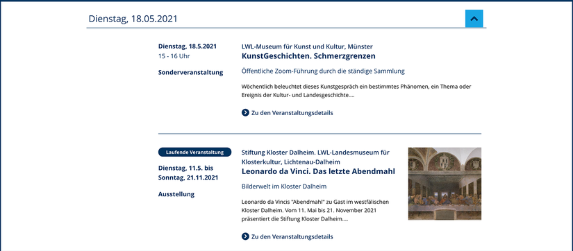 Beispielbild Veranstaltungskalender Modul