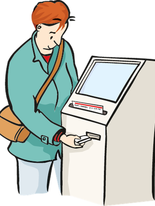 Eine Person holt sich am Automaten einen Kontoauszug (vergrößerte Bildansicht wird geöffnet)