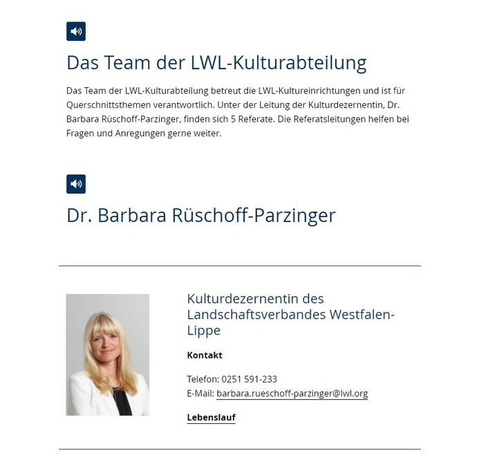 Screenshot der Seite www.lwl-kultur.de, auf welcher das Modul Liste mit Bildern zu sehen ist.