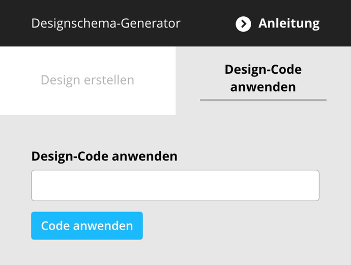 Ausschnitt aus dem Designschema-Generator in dem man den Design-Code anwenden kann