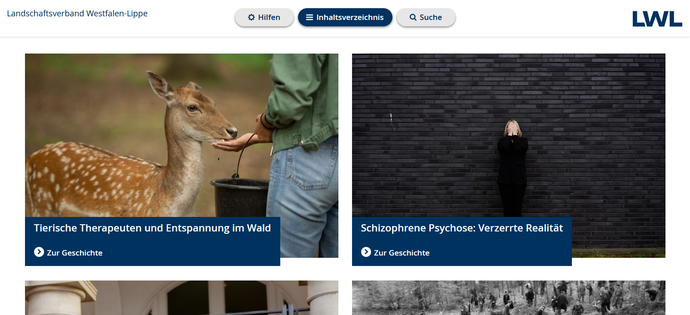 Screenshot Bilder mit Link auf dem Auftritt lwl.org