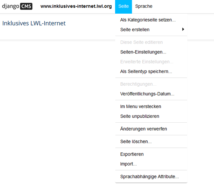 Screenshot Weg zum Seitenpfad
