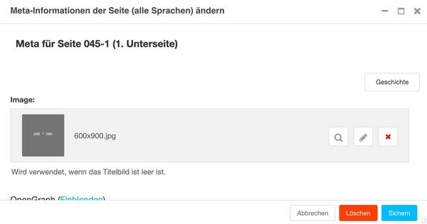 Screenshot »Meta-Information für alle Sprachen«