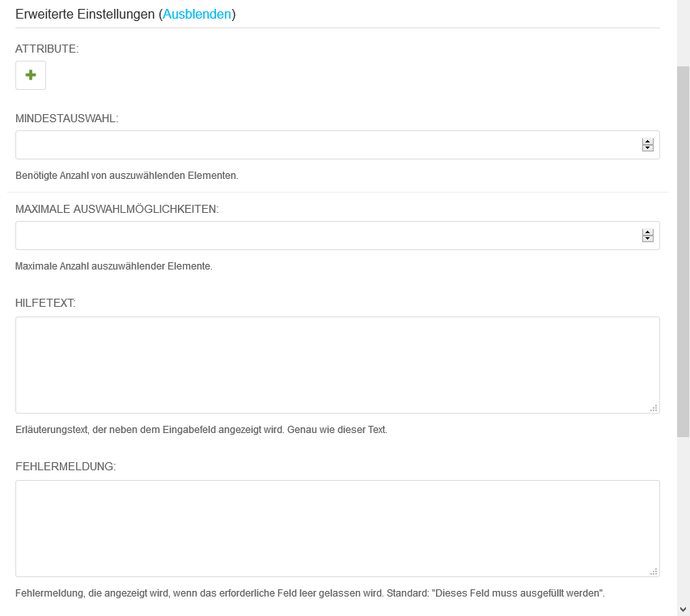 Screenshot Backend U008E12 Mehrfaches Checkbox-Feld Erweiterte Einstellungen