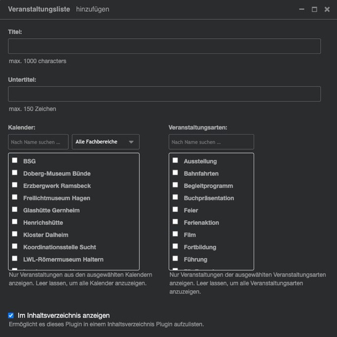 Formular 047 Veranstaltungsliste