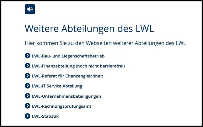 Screenshot des Moduls Link-Liste mit einer Link-Liste zu den Abteilungen ds LWL.