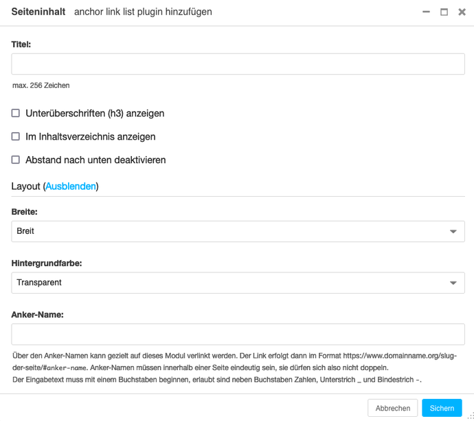 Bearbeiten-Formular von 015 Seiteninhalt