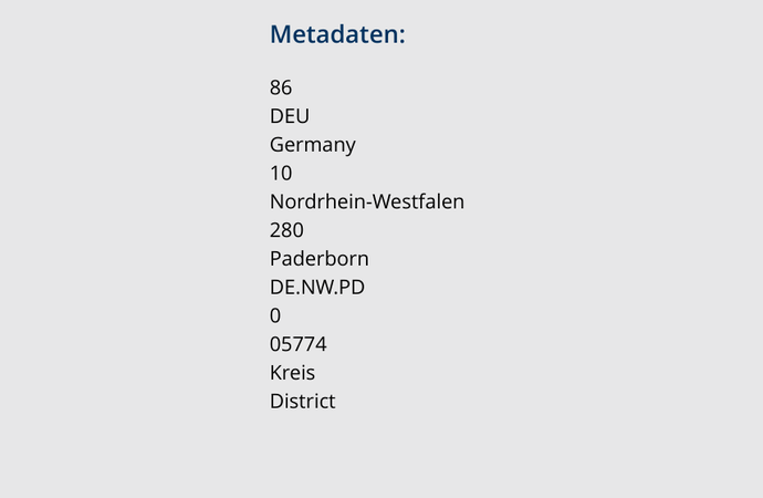 Auflistung der Meta-Daten für die Fläche "Landkreis Paderborn"