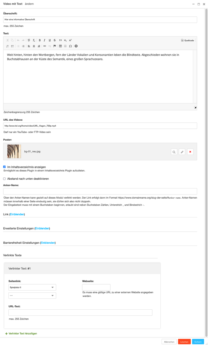 Screenshot Backend 022 Video mit Text