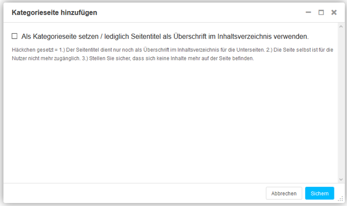 Screenshot der Backend-Eingabemaske "Kategorieseite hinzufügen"