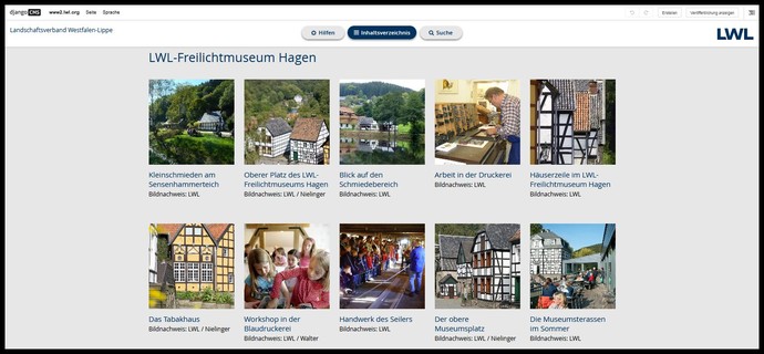 Screenshot Bildergalerie-Modul mit Pressebildern vom LWL-Freilichtmuseum Detmold