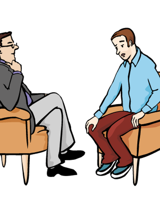 Zwei Männer reden miteinander (vergrößerte Bildansicht wird geöffnet)