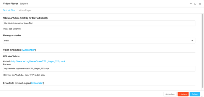 Screenshot U004E Video-Player Quelle Backend