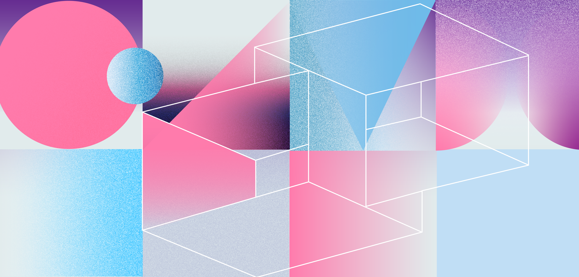 Formen in Blau- und Pinktönen