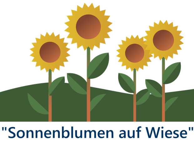 Grafik Sonnnenblumen auf Wiese mit Alternativtext darunter: "Sonnenblumen auf Wiese"