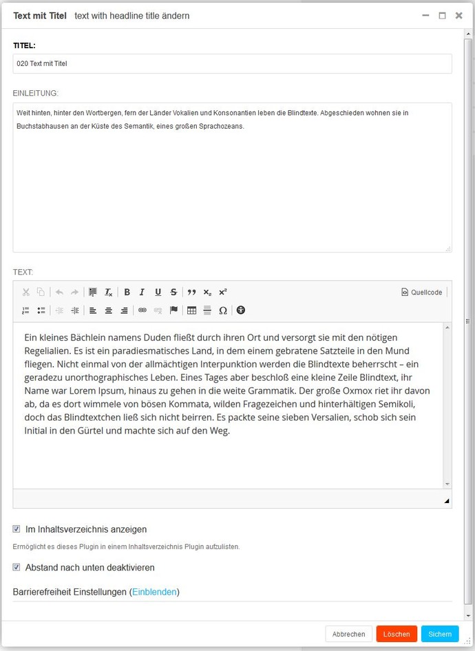 Screenshot Backend 020 Text mit Titel