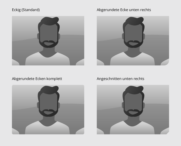 Ansichtsbeispiele für die Auswahloptionen beim Parameter „Allgemeine Eckenform“