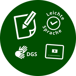 Symbole für Text, Videos, Leichte-Sprache und Gebärdensprache