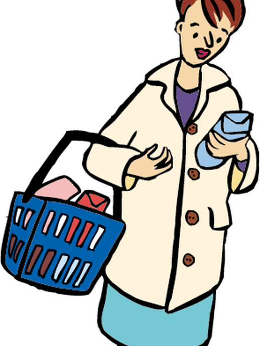 Eine Frau geht mit einem Korb einkaufen (vergrößerte Bildansicht wird geöffnet)