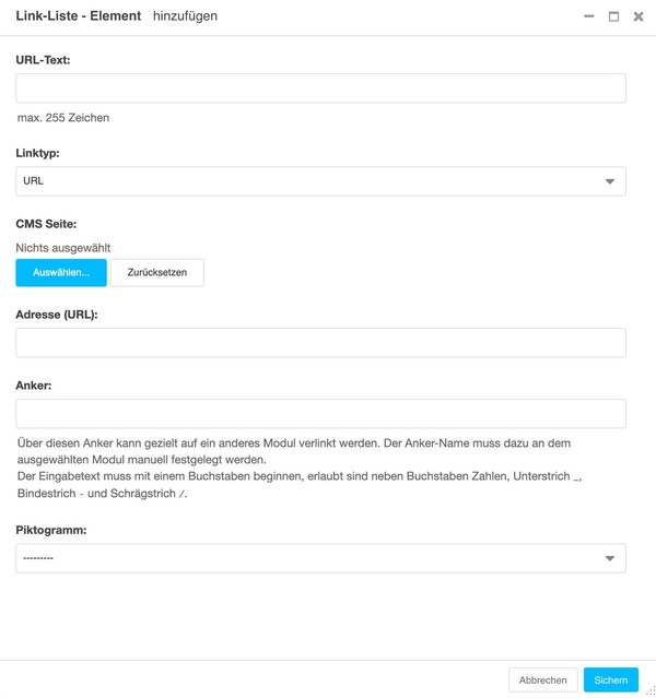 Plugin U009 Link-Liste mit der Linktyp-Auswahl URL