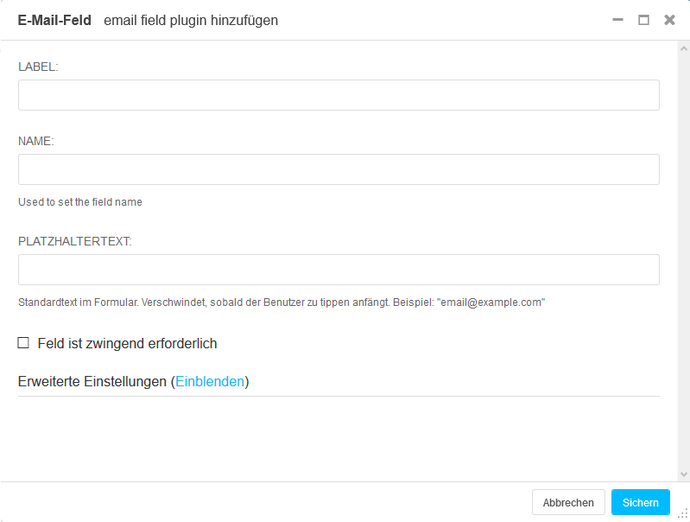 Screenshot Backend U008E9 E-Mail-Feld