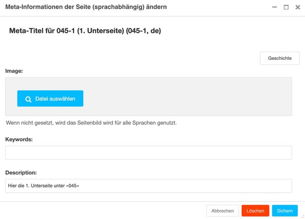 Screenshot »Meta-Informationen der Seite (sprachabhängig)«