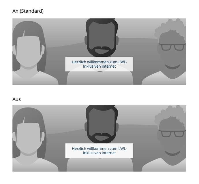 Ansicht Modul „014 Slider - breit“ mit der Styling-Parameter Option „An (Standard)“ und „Aus“