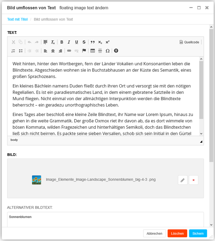 Screenshot U002 Bild umflossen von Text Backend