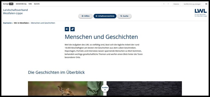Screenshot "Text mit Seitentitel"-Modul auf der Seite "Menschen und Geschichten" des LWL-Portalauftritts.