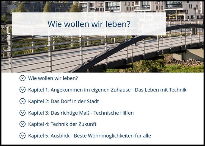 Screenshot des Moduls Seiteninhalt auf einer Seite zum Thema "Wie wollen wir wohnen".