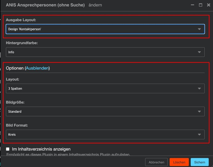 Neue Layout-Optionen für 037 ANIS Ansprechpersonen (ohne Suche)