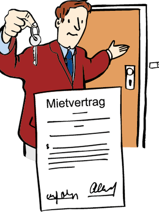 Mann mit Schlüssel und Mietvertrag (öffnet vergrößerte Bildansicht)